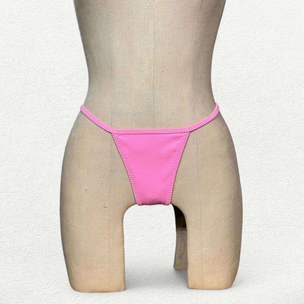 Candy Shop Lingerie Ribbed Bikini Bottoms in Pink